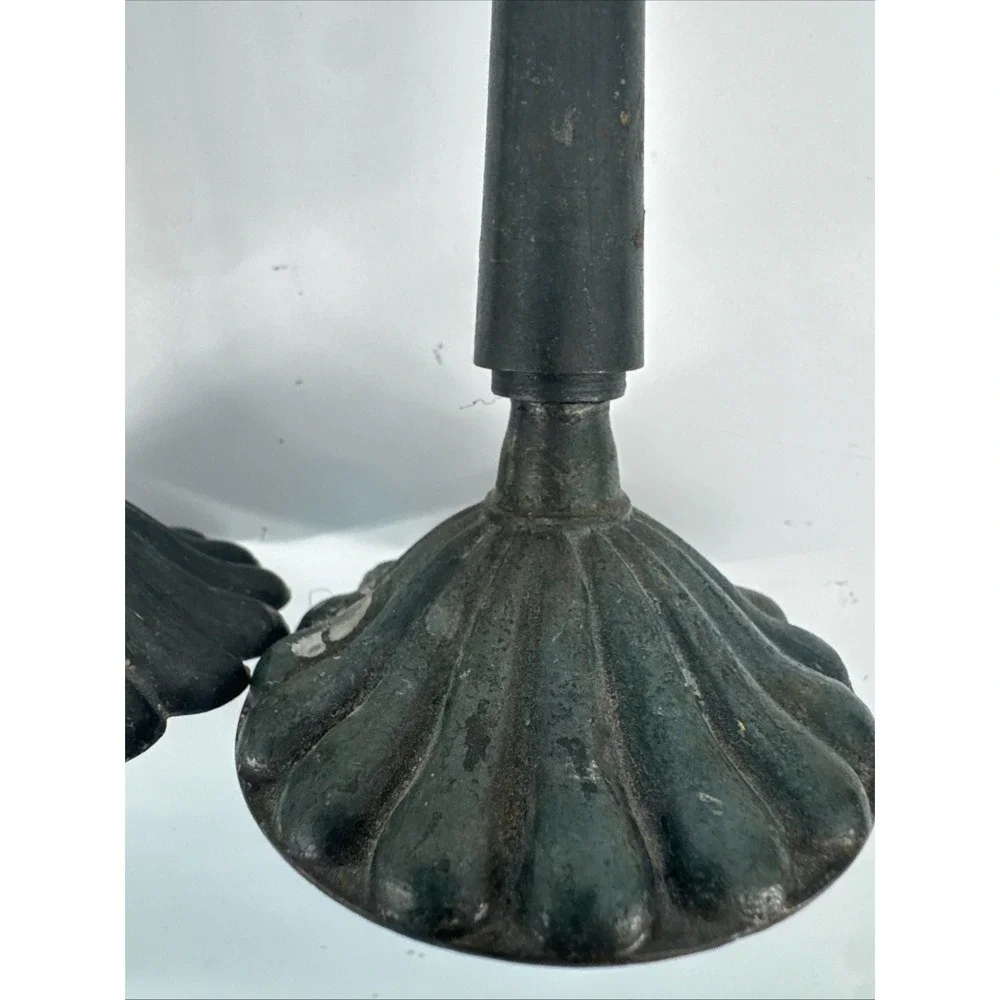 Vintage Pair of Brass And Green Candle Holders‎ Made in Israel 6 inches Tall